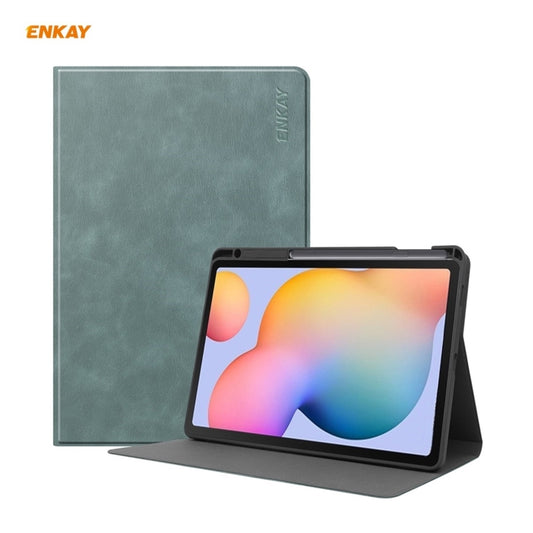 ENKAY ENK-8025 Cow Texture PU Leather + TPU Smart Case with Pen Slot for Samsung Galaxy Tab S6 Lite P610 / P615 / Tab S6 Lite 2022 / P613 / P619(Green) - Tab S6 Lite P610 / P615 by ENKAY | Online Shopping UK | buy2fix