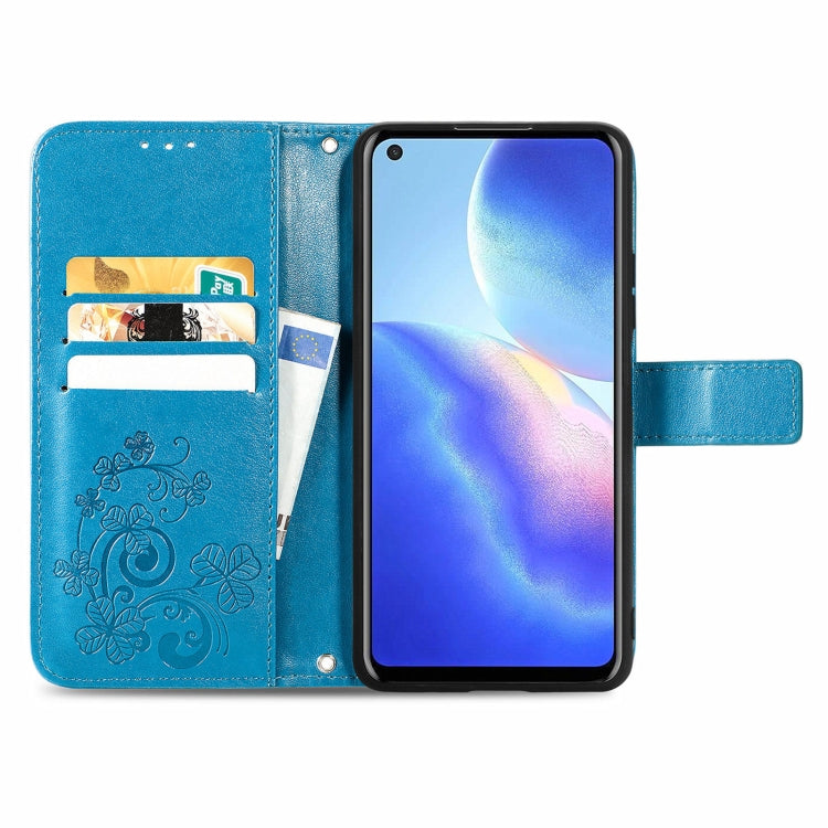 For Blackview A90 Four-leaf Clasp Embossed Buckle Mobile Phone Protection Leather Case with Lanyard & Card Slot & Wallet & Bracket Function(Blue) -  by buy2fix | Online Shopping UK | buy2fix
