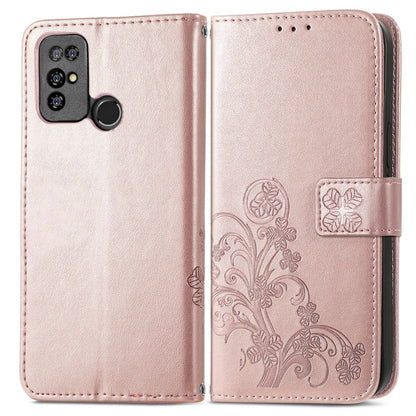 For  Doogee X96 Pro Four-leaf Clasp Embossed Buckle Mobile Phone Protection Leather Case with Lanyard & Card Slot & Wallet & Bracket Function(Rose Gold) - More Brand by buy2fix | Online Shopping UK | buy2fix