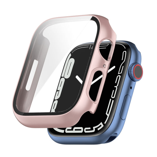 Shockproof PC Protective Case with Tempered Glass Film For Apple Watch Series 9 / 8 / 7 45mm(rose gold) - Watch Cases by buy2fix | Online Shopping UK | buy2fix