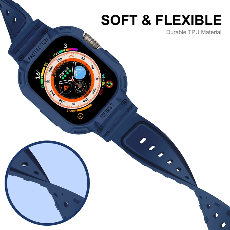 For Apple Watch Ultra 49mm JUNSUNMAY Integrated TPU Case Adjustable Elastic Watch Band(Dark Blue) - Watch Bands by JUNSUNMAY | Online Shopping UK | buy2fix