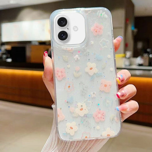 For iPhone 16 Fresh Small Floral Epoxy TPU Phone Case(D02 Hand-painted Flower) - iPhone 16 Cases by buy2fix | Online Shopping UK | buy2fix