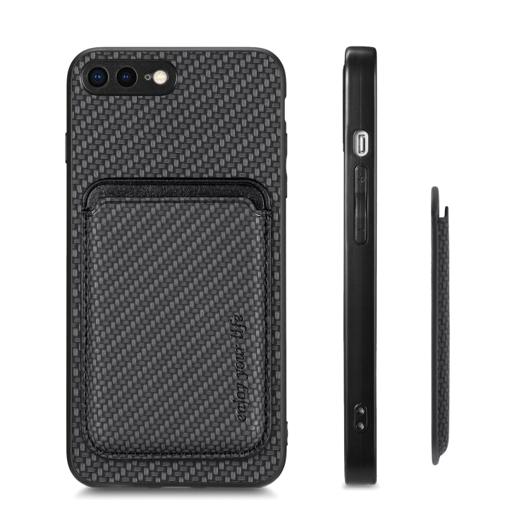 For iPhone SE 2022 / 2020 /  7 / 8 Carbon Fiber Leather Card Magsafe Magnetic Phone Case(Black) - More iPhone Cases by buy2fix | Online Shopping UK | buy2fix