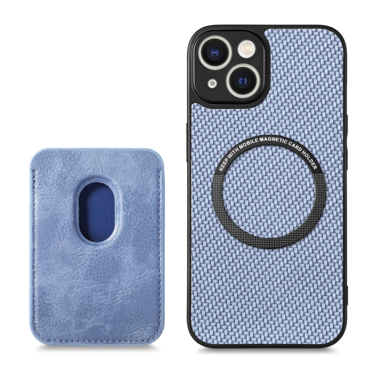 For iPhone 14 Pro Max Carbon Fiber Leather Card Magsafe Magnetic Phone Case(Blue) - iPhone 14 Pro Max Cases by buy2fix | Online Shopping UK | buy2fix