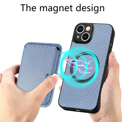 For iPhone 14 Pro Max Carbon Fiber Leather Card Magsafe Magnetic Phone Case(Blue) - iPhone 14 Pro Max Cases by buy2fix | Online Shopping UK | buy2fix