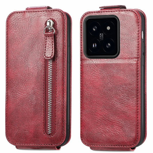 For Xiaomi 14 Zipper Wallet Vertical Flip Leather Phone Case(Red) - 14 Cases by buy2fix | Online Shopping UK | buy2fix