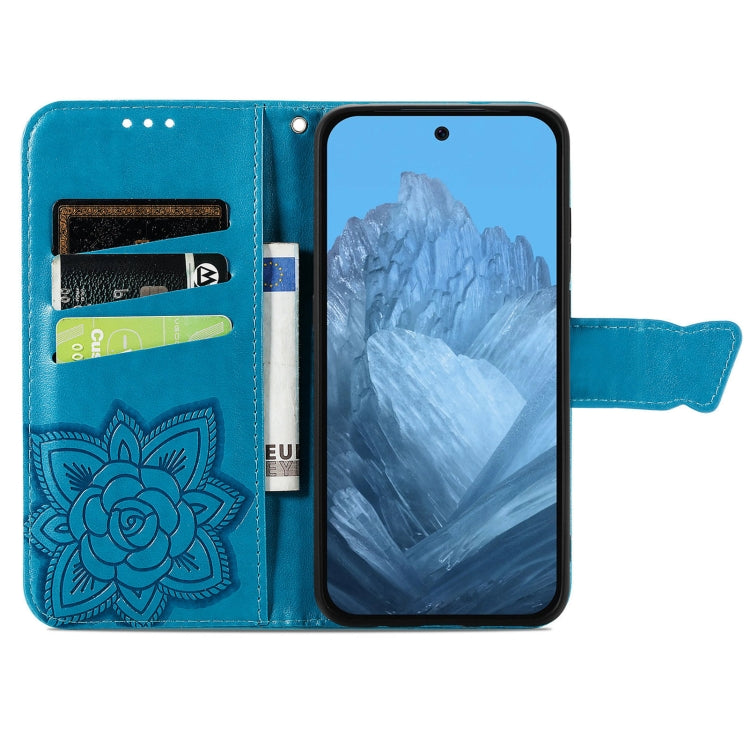 For Google Pixel 9 Butterfly Love Flower Embossed Leather Phone Case(Blue) - Google Cases by buy2fix | Online Shopping UK | buy2fix