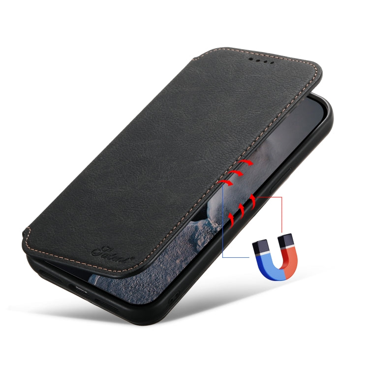 For iPhone 13 Pro Max Suteni J06 Retro Matte Litchi Texture Leather Magnetic Magsafe Phone Case(Black) - iPhone 13 Pro Max Cases by Suteni | Online Shopping UK | buy2fix