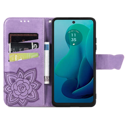 For Motorola Moto G 5G 2024 Butterfly Love Flower Embossed Leather Phone Case(Light Purple) - Motorola Cases by buy2fix | Online Shopping UK | buy2fix