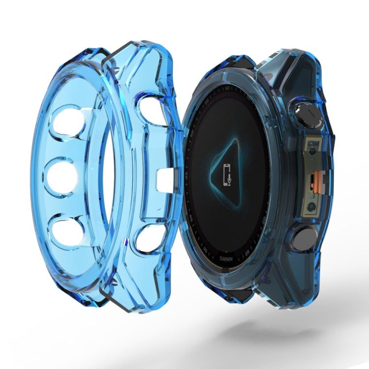 For Garmin Fenix 8 AMOLED / MIP 47mm ENKAY Hat-Prince Transparent TPU Frame Drop Protection Case(Blue) - Watch Cases by ENKAY | Online Shopping UK | buy2fix