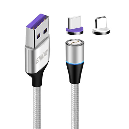 ENKAY 2 in 1 5A USB to Type-C + 8 Pin Magnetic Fast Charging Data Cable with LED Light, Length: 1m(Silver) - Charging Cable & Head by ENKAY | Online Shopping UK | buy2fix