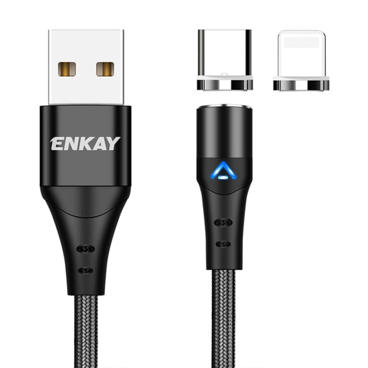 ENKAY 2 in 1 3A USB to 8 Pin + Type-C Magnetic Fast Charging Data Cable, Length:2m(Black) - Charging Cable & Head by ENKAY | Online Shopping UK | buy2fix