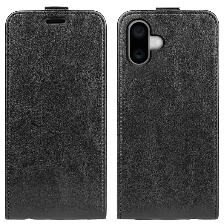 For iPhone 16 R64 Texture Single Vertical Flip Leather Phone Case(Black) - iPhone 16 Cases by buy2fix | Online Shopping UK | buy2fix