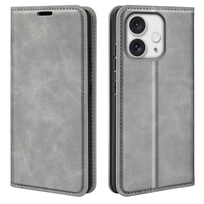 For iPhone 16 Pro Max Retro-skin  Magnetic Suction Leather Phone Case(Grey) - iPhone 16 Pro Max Cases by buy2fix | Online Shopping UK | buy2fix