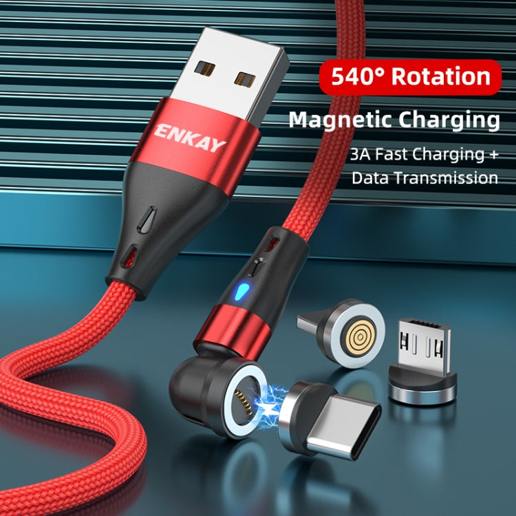 ENKAY 3 in 1 3A USB to Type-C / 8 Pin / Micro USB Magnetic 540 Degrees Rotating Fast Charging Cable, Length:1m(Red) - Charging Cable & Head by ENKAY | Online Shopping UK | buy2fix