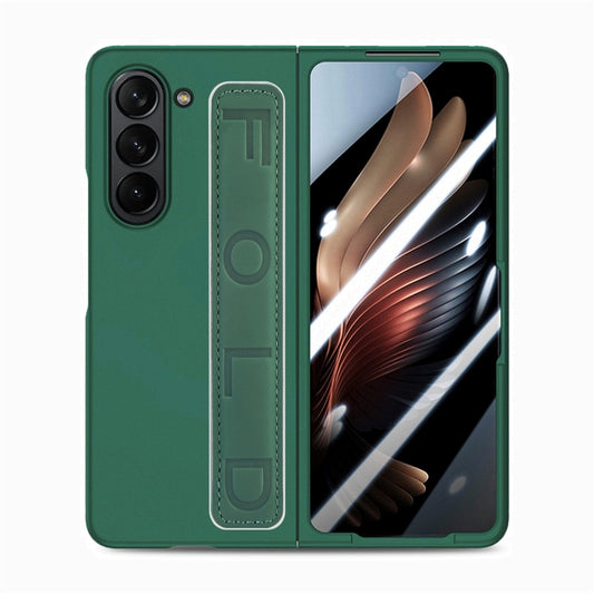 For   Samsung   Galaxy Z Fold5  5G Integrated Wristband Genuine Leather Phone Case(Drak Green) - Galaxy Z Fold5 Cases by buy2fix | Online Shopping UK | buy2fix