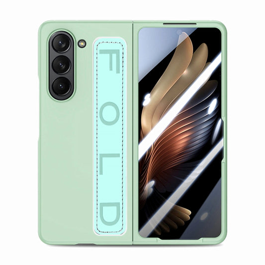 For   Samsung   Galaxy Z Fold5  5G Integrated Wristband Genuine Leather Phone Case(Green) - Galaxy Z Fold5 Cases by buy2fix | Online Shopping UK | buy2fix