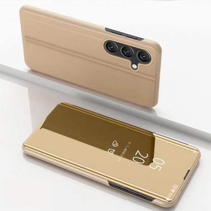 For Samsung Galaxy A55 Plated Mirror Horizontal Flip Leather Phone Case with Holder(Gold) - Galaxy Phone Cases by buy2fix | Online Shopping UK | buy2fix
