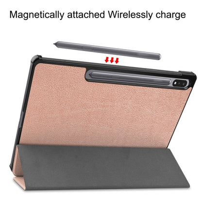 For Samsung Galaxy Tab S9+ JUNSUNMAY Custer Solid Color 3-Fold Stand Leather Smart Tablet Case(Rose Gold) - Galaxy Tab S9+ Cases by JUNSUNMAY | Online Shopping UK | buy2fix