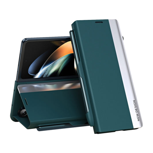 For  Samsung Galaxy Z Fold 5   5G Side Electroplating Adsorption Ultra-thin Leather Phone Case with Pen(Green) - Galaxy Z Fold5 Cases by buy2fix | Online Shopping UK | buy2fix