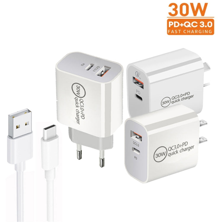 PD30W USB-C / Type-C + QC3.0 USB Dual Port Charger with 1m USB to Type-C Data Cable, US Plug - USB Charger by buy2fix | Online Shopping UK | buy2fix