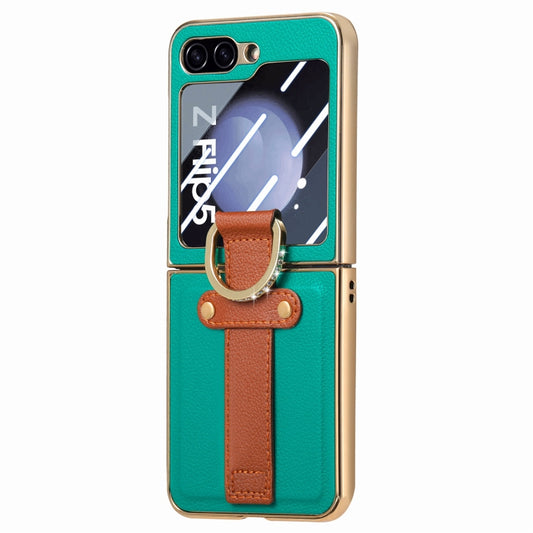 For Samsung Galaxy Z Flip5 5G Brilliant Plating PC Back Screen Integrated Ring Phone Case(Green) - Galaxy Z Flip5 Cases by buy2fix | Online Shopping UK | buy2fix