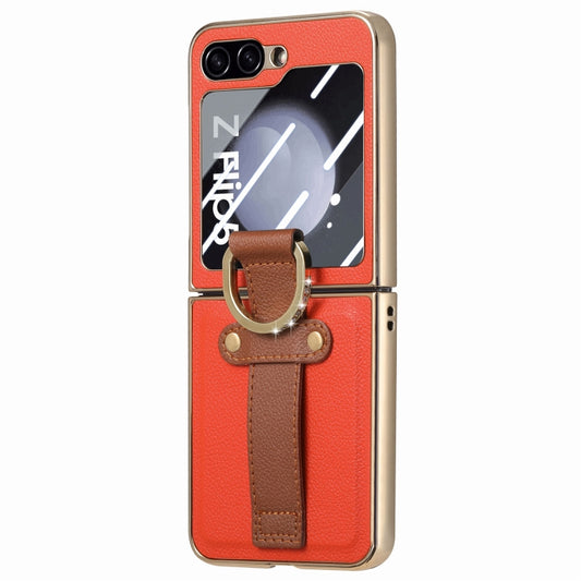 For Samsung Galaxy Z Flip5 5G Brilliant Plating PC Back Screen Integrated Ring Phone Case(Orange) - Galaxy Z Flip5 Cases by buy2fix | Online Shopping UK | buy2fix