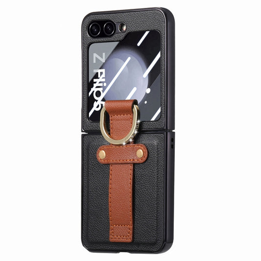 For Samsung Galaxy Z Flip5 5G Brilliant Plating PC Back Screen Integrated Ring Phone Case(Black) - Galaxy Z Flip5 Cases by buy2fix | Online Shopping UK | buy2fix