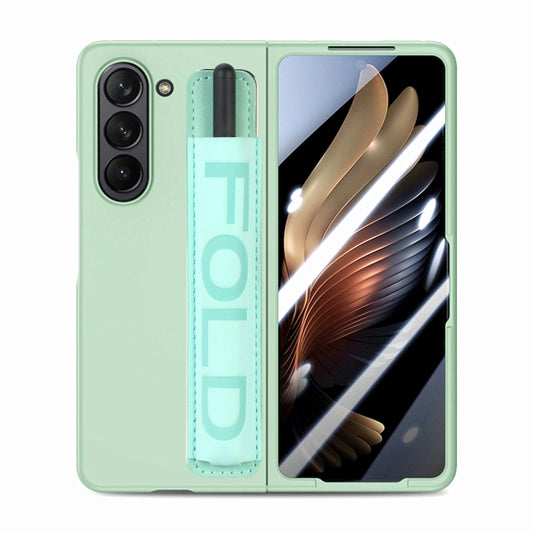 For Samsung   Galaxy Z Fold5 5G Integrated Film Wrist Grip Leather Phone Case with Pen Slot(Green) - Galaxy Z Fold5 Cases by buy2fix | Online Shopping UK | buy2fix