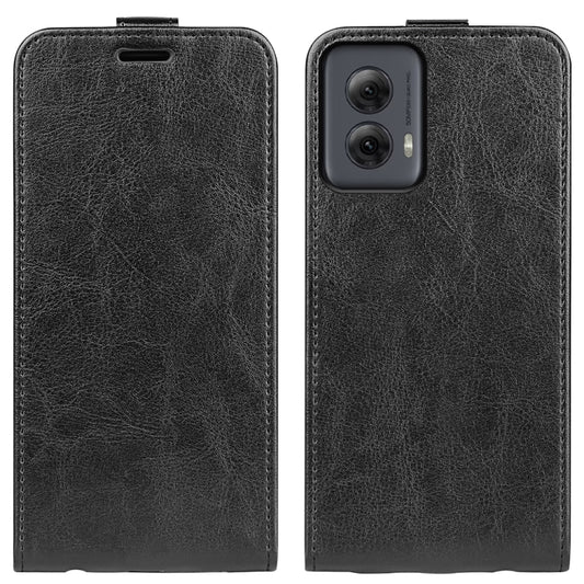 For Motorola Moto G Power 5G 2024 R64 Texture Single Vertical Flip Leather Phone Case(Black) - Motorola Cases by buy2fix | Online Shopping UK | buy2fix