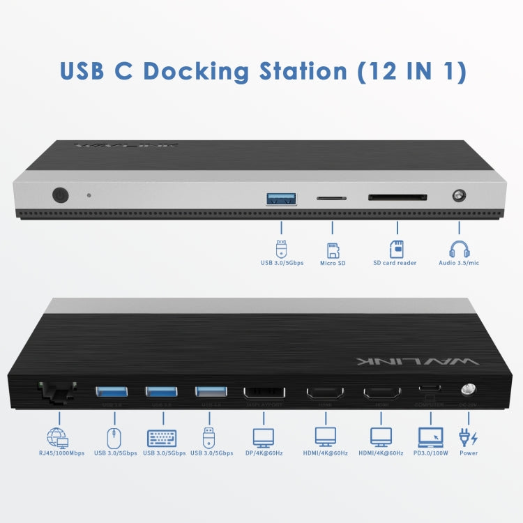 Wavlink UMD05 Display Port HDMI Port RJ45 Ethernet Triple Display MST Laptop Docking Station, Plug:AU Plug -  by WAVLINK | Online Shopping UK | buy2fix