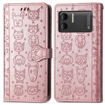 For DOOGEE X98 Pro / X98 Cat and Dog Embossed Leather Phone Case(Rose Gold) - Doogee Cases by buy2fix | Online Shopping UK | buy2fix