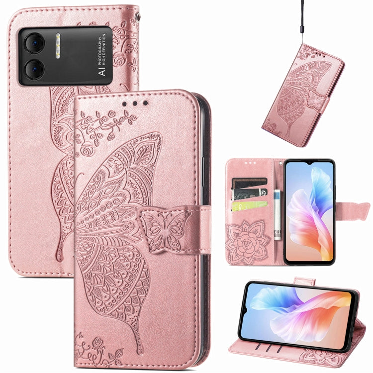 For DOOGEE X98 Pro / X98 Butterfly Love Flower Embossed Leather Phone Case(Rose Gold) - Doogee Cases by buy2fix | Online Shopping UK | buy2fix