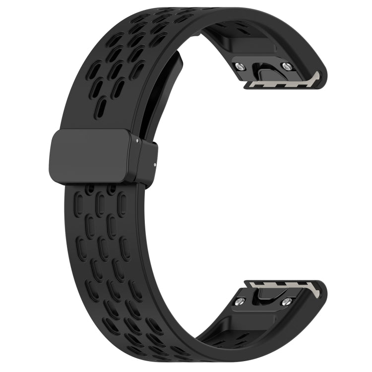 For Garmin Fenix 7S 20mm Folding Buckle Hole Silicone Watch Band(Black) - Watch Bands by buy2fix | Online Shopping UK | buy2fix