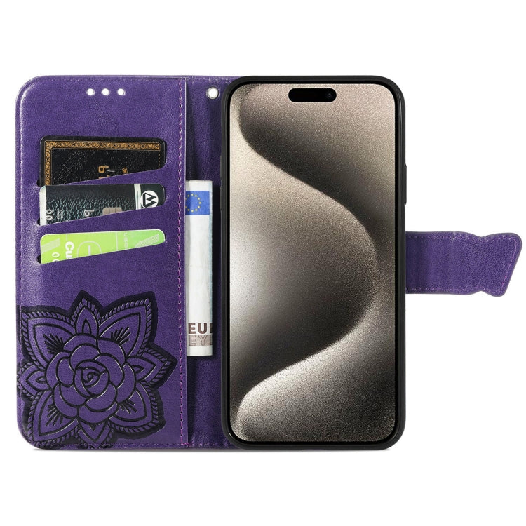 For iPhone 16 Pro Max Butterfly Love Flower Embossed Leather Phone Case(Purple) - iPhone 16 Pro Max Cases by buy2fix | Online Shopping UK | buy2fix