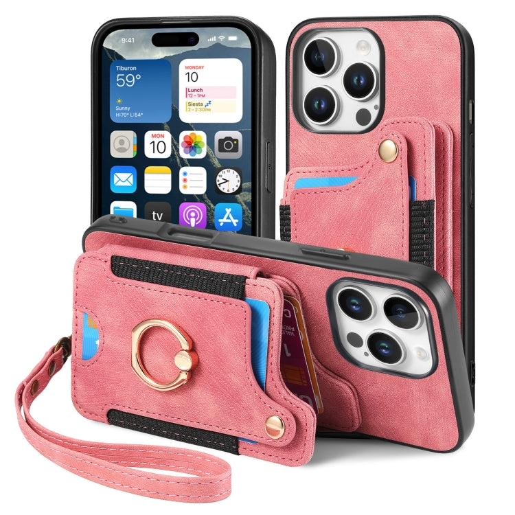 For iPhone 16 Pro Max Retro Skin-feel Ring Multi-card Wallet Phone Case(Pink) - iPhone 16 Pro Max Cases by buy2fix | Online Shopping UK | buy2fix