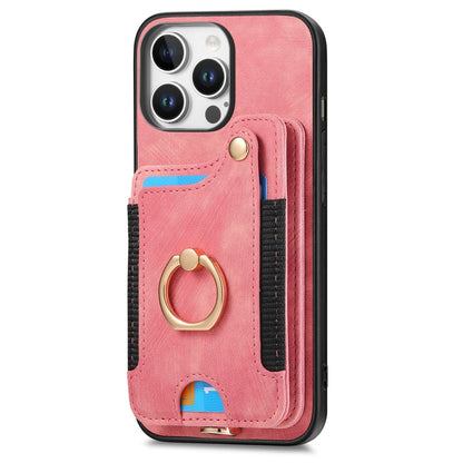 For iPhone 16 Pro Max Retro Skin-feel Ring Multi-card Wallet Phone Case(Pink) - iPhone 16 Pro Max Cases by buy2fix | Online Shopping UK | buy2fix