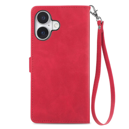 For iPhone 16 Embossed Flower Zipper Leather Phone Case(Red) - iPhone 16 Cases by buy2fix | Online Shopping UK | buy2fix