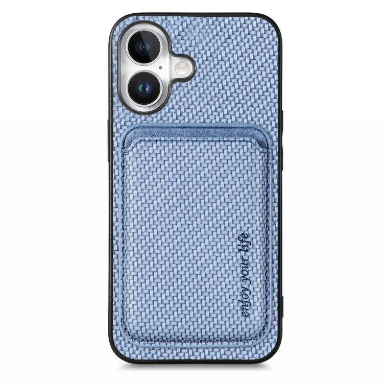 For iPhone 16 Carbon Fiber Leather Card Magsafe Phone Case(Blue) - iPhone 16 Cases by buy2fix | Online Shopping UK | buy2fix