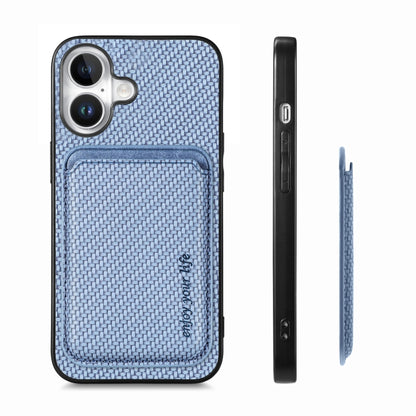 For iPhone 16 Carbon Fiber Leather Card Magsafe Phone Case(Blue) - iPhone 16 Cases by buy2fix | Online Shopping UK | buy2fix