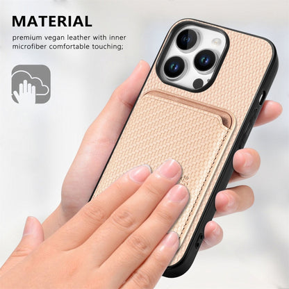 For iPhone 16 Pro Max Carbon Fiber Leather Card Magsafe Phone Case(Khaki) - iPhone 16 Pro Max Cases by buy2fix | Online Shopping UK | buy2fix