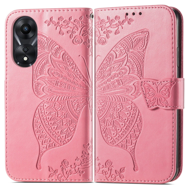 For OPPO A58 4G Butterfly Love Flower Embossed Leather Phone Case(Pink) - OPPO Cases by buy2fix | Online Shopping UK | buy2fix