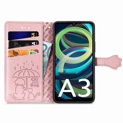 For Xiaomi Redmi A3 Cat and Dog Embossed Leather Phone Case(Rose Gold) - Xiaomi Cases by buy2fix | Online Shopping UK | buy2fix