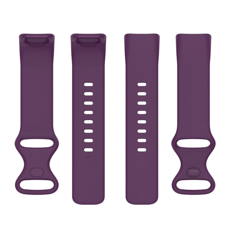 For Fitbit Charge 6 Solid Color Butterfly Buckle Silicone Watch Band, Size:L Size(Dark Purple) - Watch Bands by buy2fix | Online Shopping UK | buy2fix