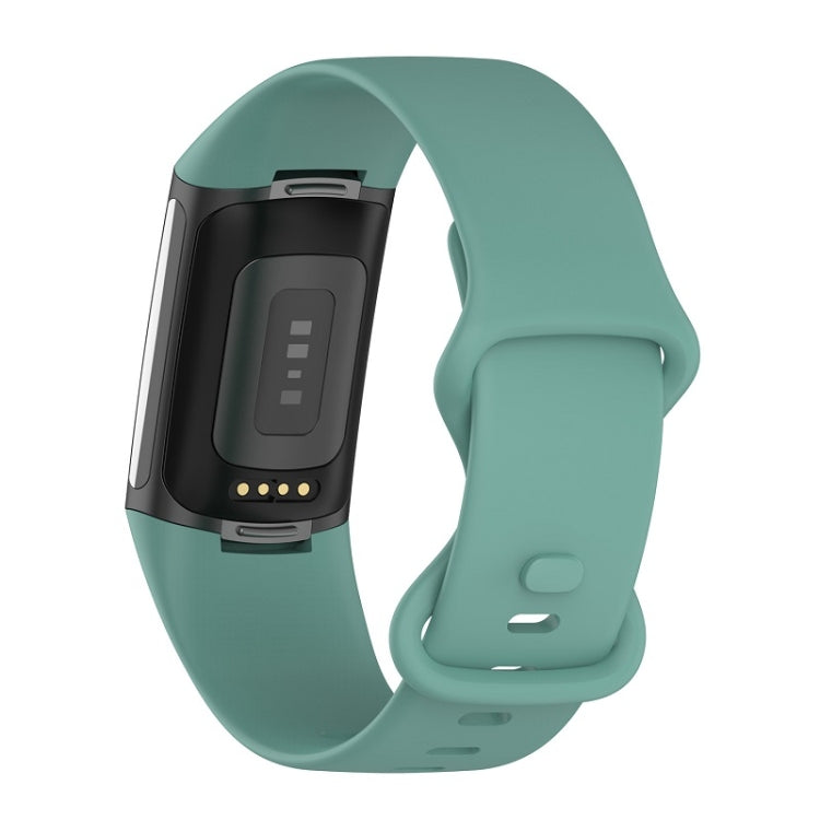 For Fitbit Charge 6 Solid Color Butterfly Buckle Silicone Watch Band, Size:L Size(Pine Green) - Watch Bands by buy2fix | Online Shopping UK | buy2fix