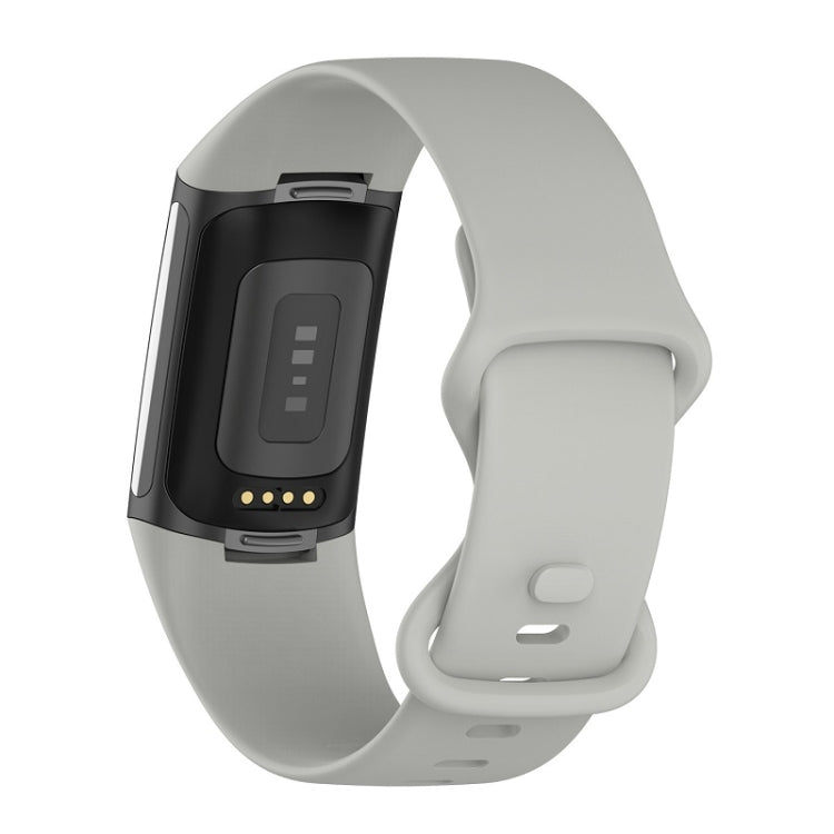 For Fitbit Charge 6 Solid Color Butterfly Buckle Silicone Watch Band, Size:S Size(Gray) - Watch Bands by buy2fix | Online Shopping UK | buy2fix