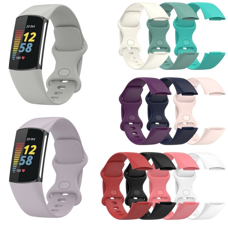 For Fitbit Charge 6 Solid Color Butterfly Buckle Silicone Watch Band, Size:S Size(Light Purple) - Watch Bands by buy2fix | Online Shopping UK | buy2fix