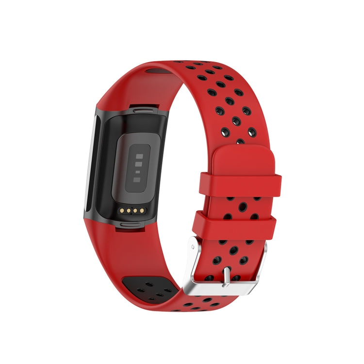 For Fitbit Charge 6 Dual Color Breathable Silicone Watch Band(Red+Black) - Watch Bands by buy2fix | Online Shopping UK | buy2fix