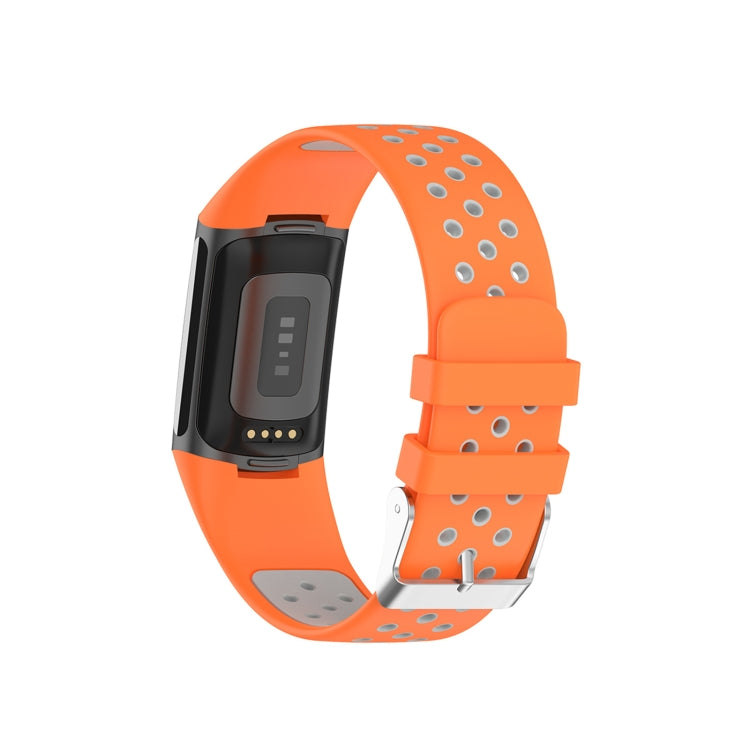 For Fitbit Charge 6 Dual Color Breathable Silicone Watch Band(Orange+Gray) - Watch Bands by buy2fix | Online Shopping UK | buy2fix