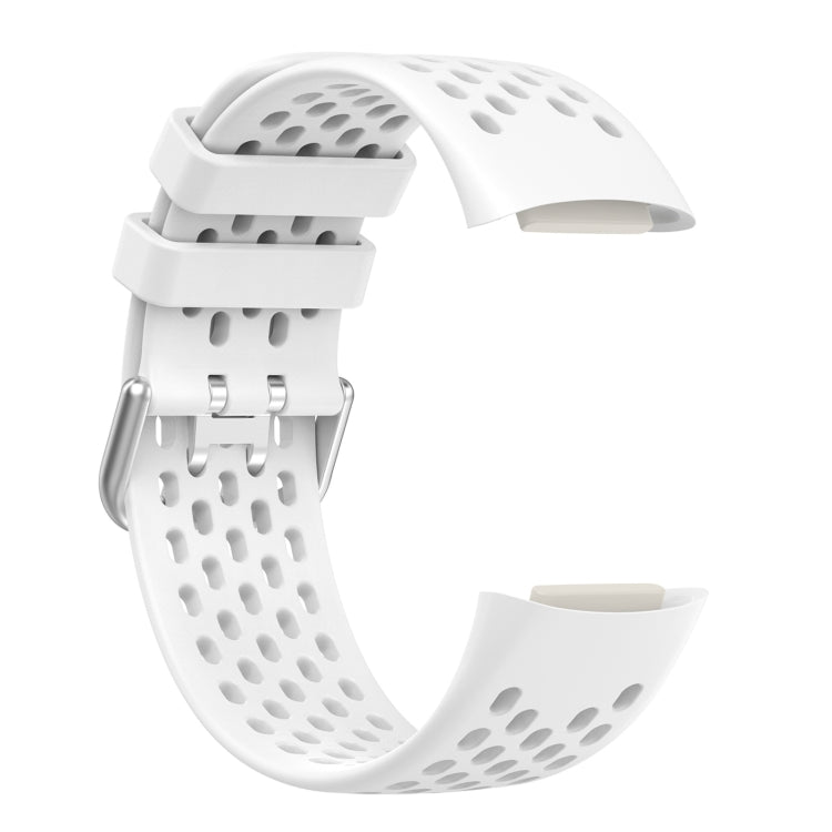 For Fitbit Charge 6 Solid Color Breathable Sports Silicone Watch Band(White) - Watch Bands by buy2fix | Online Shopping UK | buy2fix